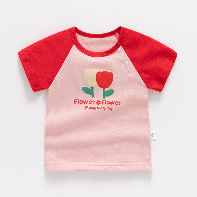 Baby Top Reine Baumwolle Kurzärmelig Baby Mädchen Sommer Dünn Kinderbekleidung 0 Jahre alt 1 Jungen T-Shirt 3 Kinder Halbarmlig Kinder 120cm(No shoulder buckle) von Joom DACH