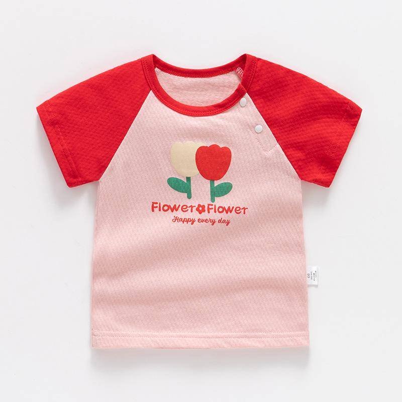 Baby Top Reine Baumwolle Kurzärmelig Baby Mädchen Sommer Dünn Kinderbekleidung 0 Jahre alt 1 Jungen T-Shirt 3 Kinder Halbarmlig Kinder 120cm(No shoulder buckle) von Joom DACH
