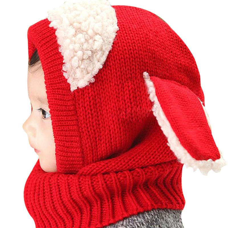Baby-Wintermütze mit Schal, Kleinkind-Wintermütze, warme Mütze, Kapuzenschal, Ohrenklappen, Strickmütze, süßes Kindermütze-Schal-Set rot von Joom DACH