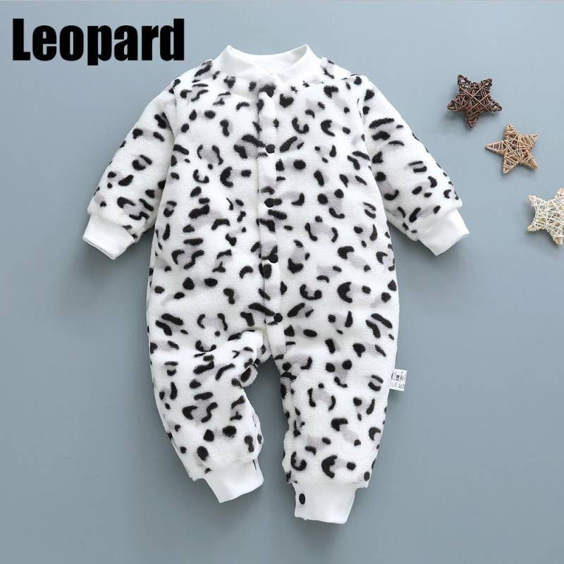 Babykleidung Kleidung Frühling, Herbst und Winter Verdickte Baby-Männer und Frauen Korallenflanell Warme einteilige Kleidung Pyjamas 59cm Leo-Print von Joom DACH