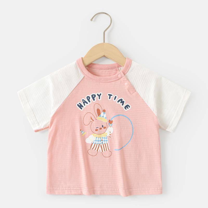 Babykleidung Lässige Kurzarm-T-Shirts Sommerkleidung Jungen Mädchen Baby Kinder Kinder Sommer Halbarm-Oberteile 120cm rosa von Joom DACH