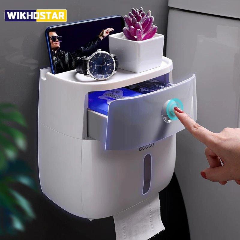Bad Tissue Halter Wand Montiert Toilettenpapier Box Wasserdichte Rollenpapier Lagerung Rack Doppel Schicht Organizer Regal Mit Schublade grau Bad Tissue Halter Wand Montiert Toilettenpapier Box Wasserdichte Rollenpapier Lagerung Rack Doppel Schicht Organizer Regal Mit Schublade grau von Joom DACH