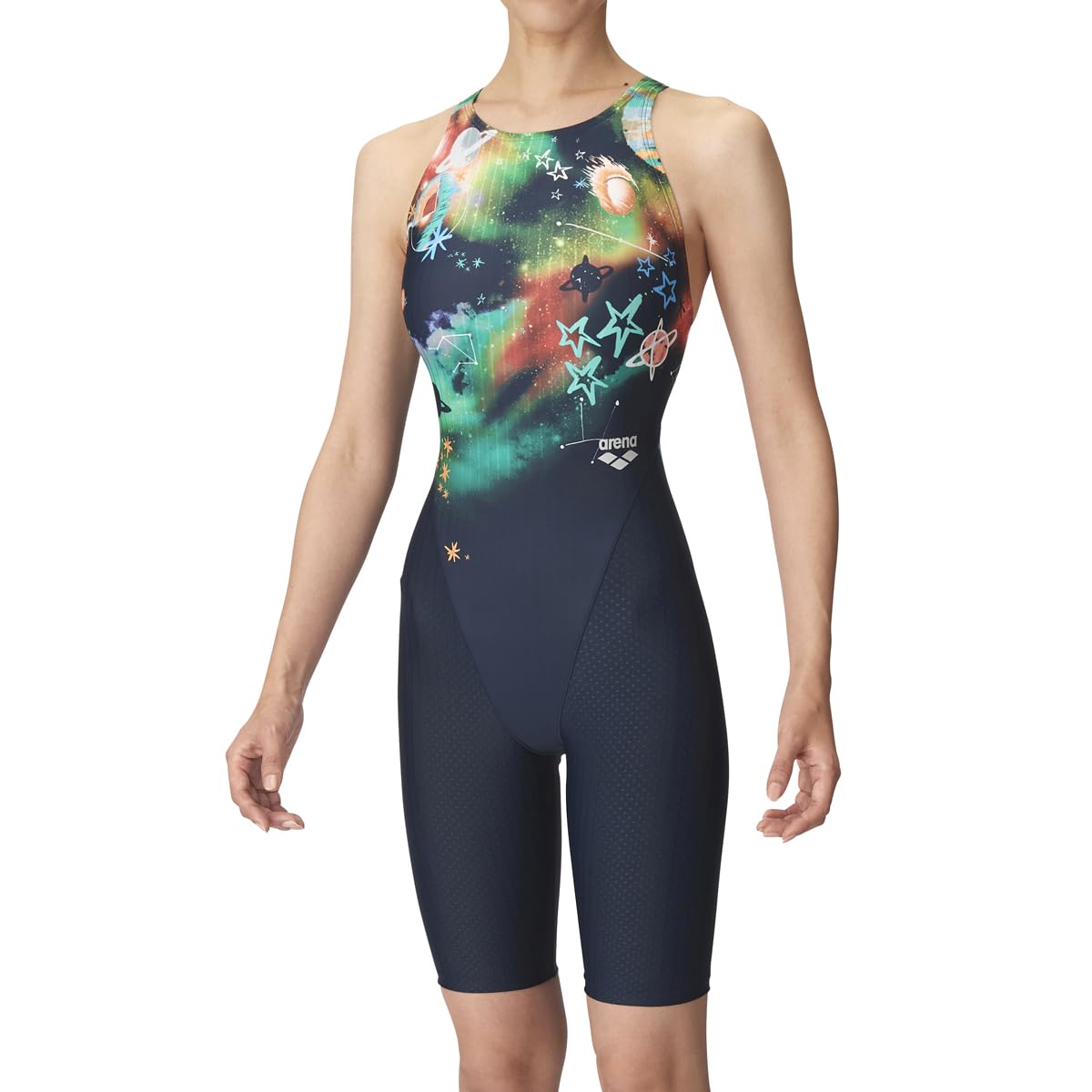 Badeanzug Racing One Piece Spats Navy x Emerald Größe O [Arena] (Offener Rücken/Halbes Bein) Damen (NVEM) von Joom DACH