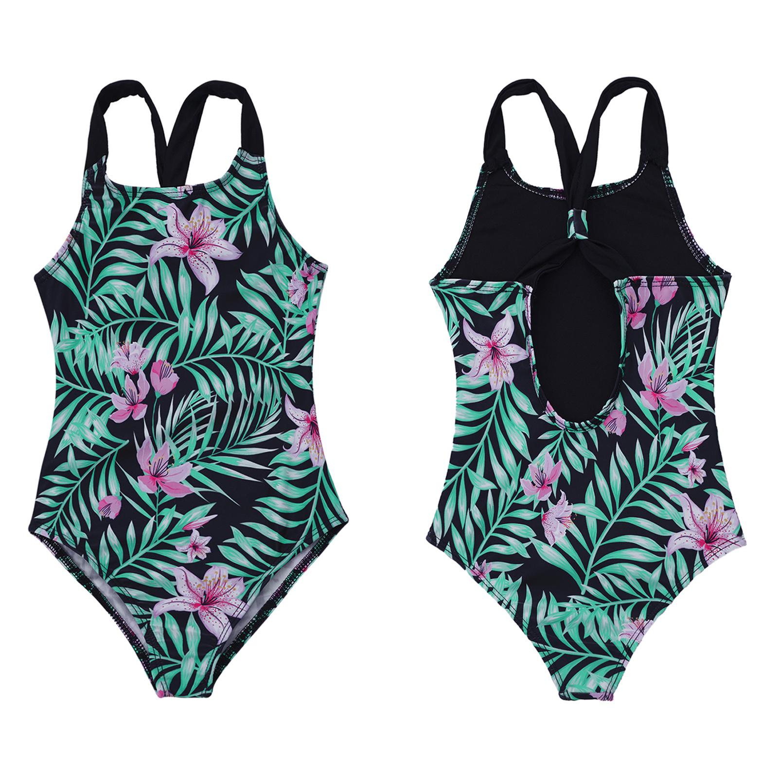 Badeanzug für Mädchen, brasilianischer Sommer-Strandbadeanzug mit Schultergurten, einteiliger Badeanzug für Kinder, Mädchen, Bademode 9-10 Years schwarz/grün von Joom DACH