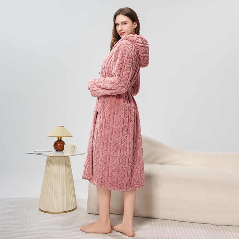 Bademäntel mit Kapuze aus Jacquard-Fleece für Damen und Herren – Warme, dicke lange Roben für Herbst und Winter XXL von Joom DACH
