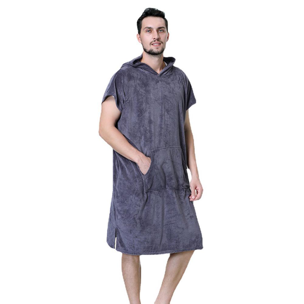 Bademantel Schwimmen Quick Dry Cape Fleece Robe Surfen Tauchen Mit Kapuze Badetuch Strand Poncho grau von Joom DACH
