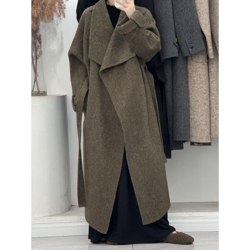 Bademantel-Stil Großer Kragen Zweiseitiger Wollmantel für Damen Mittellanger Lockerer, modischer, vielseitiger Wollmantel für Herbst und Winter M von Joom DACH