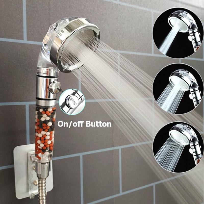 Badezimmer 3 Modi Hochdruckeinstellung Ionisches Mineral Anion Ein/Aus-Schalter Knopf Wassersparender Handbrausekopf 1pc von Joom DACH