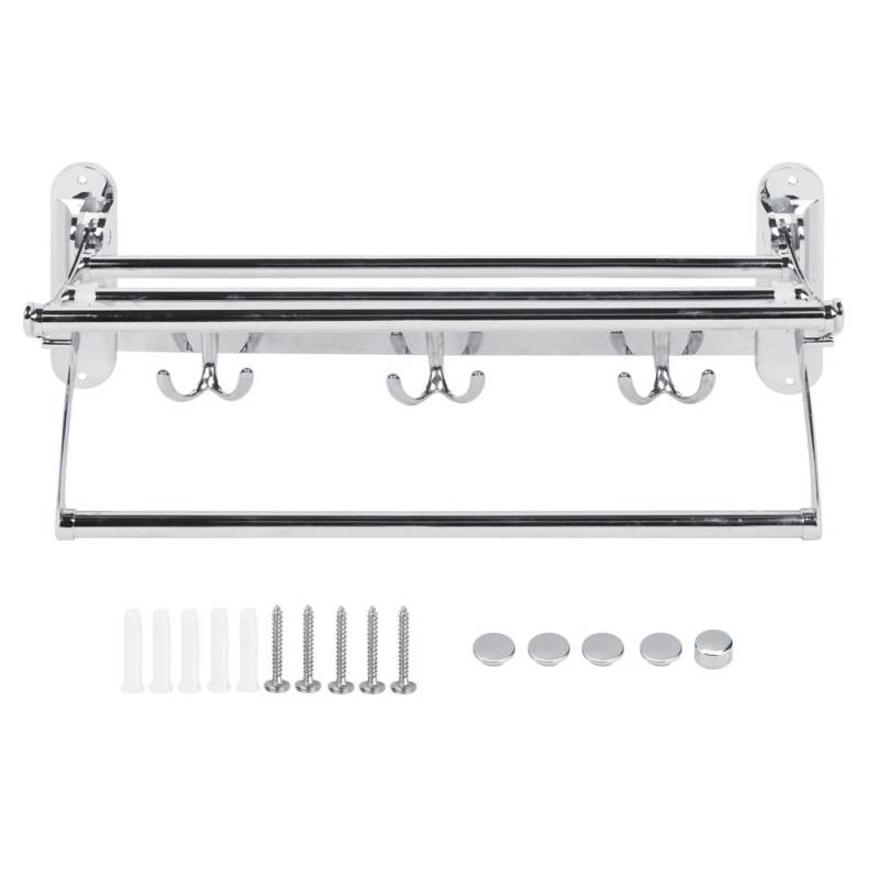Badezimmer Edelstahl Wandmontiert Klappbarer Handtuchhalter Aufbewahrungshalter Regal mit 3 Haken von Joom DACH