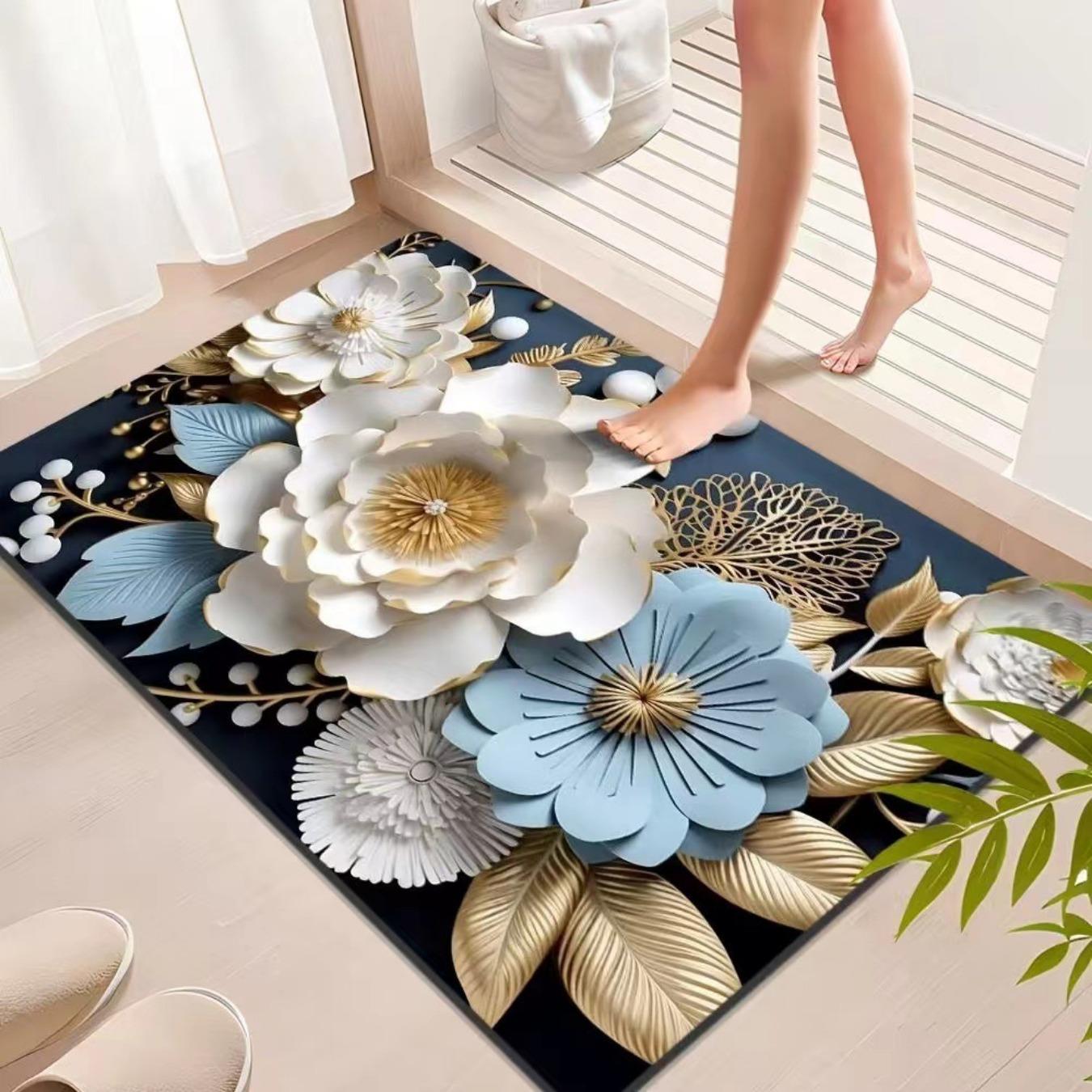 Badezimmer-Verdickungsmatte mit Kieselalgendruck, rutschfeste Badteppiche im Waschbecken, Badewannen-Seitenbodenteppich, Duschraum-Fußmatte, Memory Foam-3D-Pad 400mm*600mm von Joom DACH