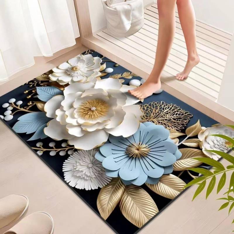 Badezimmer-Verdickungsmatte mit Kieselalgendruck, rutschfeste Badteppiche im Waschbecken, Badewannen-Seitenbodenteppich, Duschraum-Fußmatte, Memory Foam-3D-Pad 400mm*600mm von Joom DACH