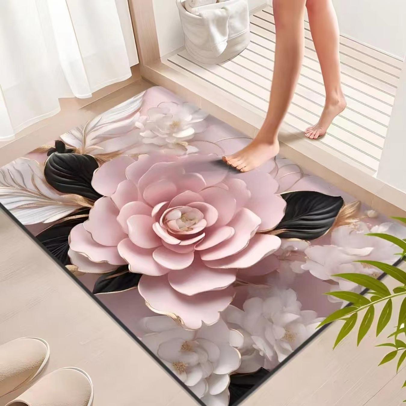 Badezimmer-Verdickungsmatte mit Kieselalgendruck, rutschfeste Badteppiche im Waschbecken, Badewannen-Seitenbodenteppich, Duschraum-Fußmatte, Memory Foam-3D-Pad 500mm*800mm von Joom DACH