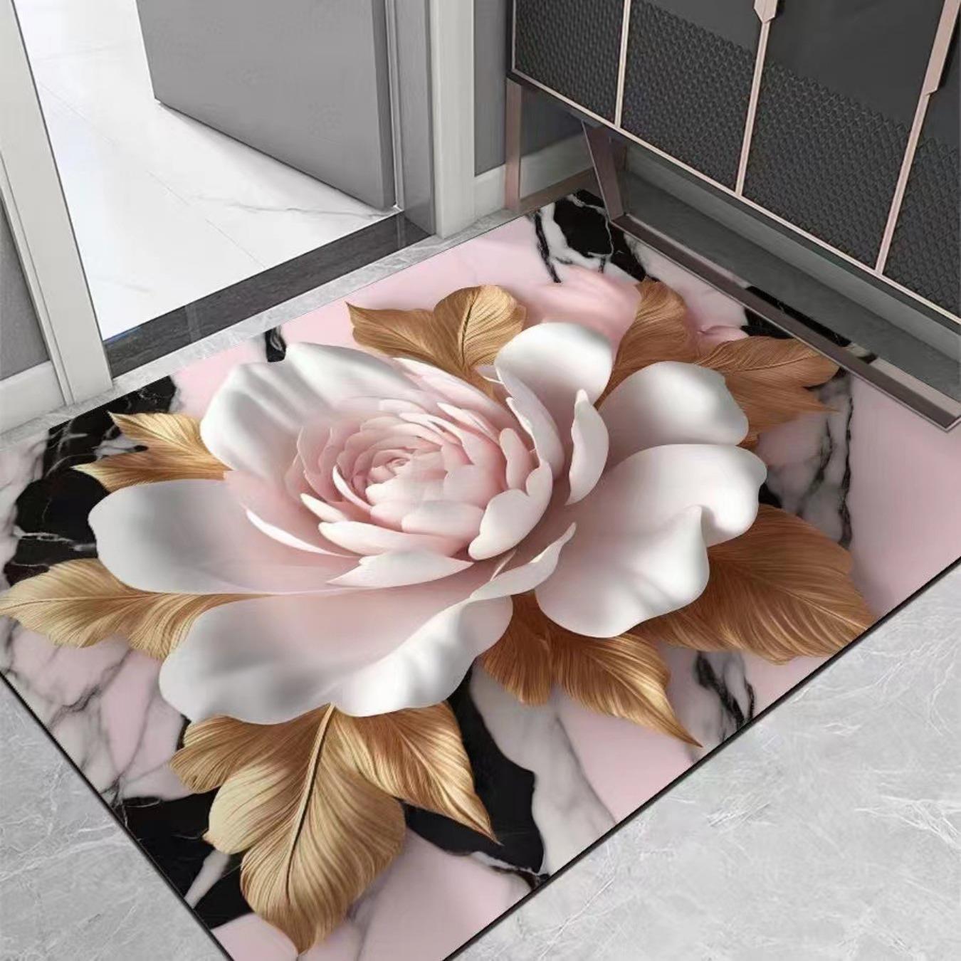 Badezimmer-Verdickungsmatte mit Kieselalgendruck, rutschfeste Badteppiche im Waschbecken, Badewannen-Seitenbodenteppich, Duschraum-Fußmatte, Memory Foam-3D-Pad 600mm*900mm von Joom DACH
