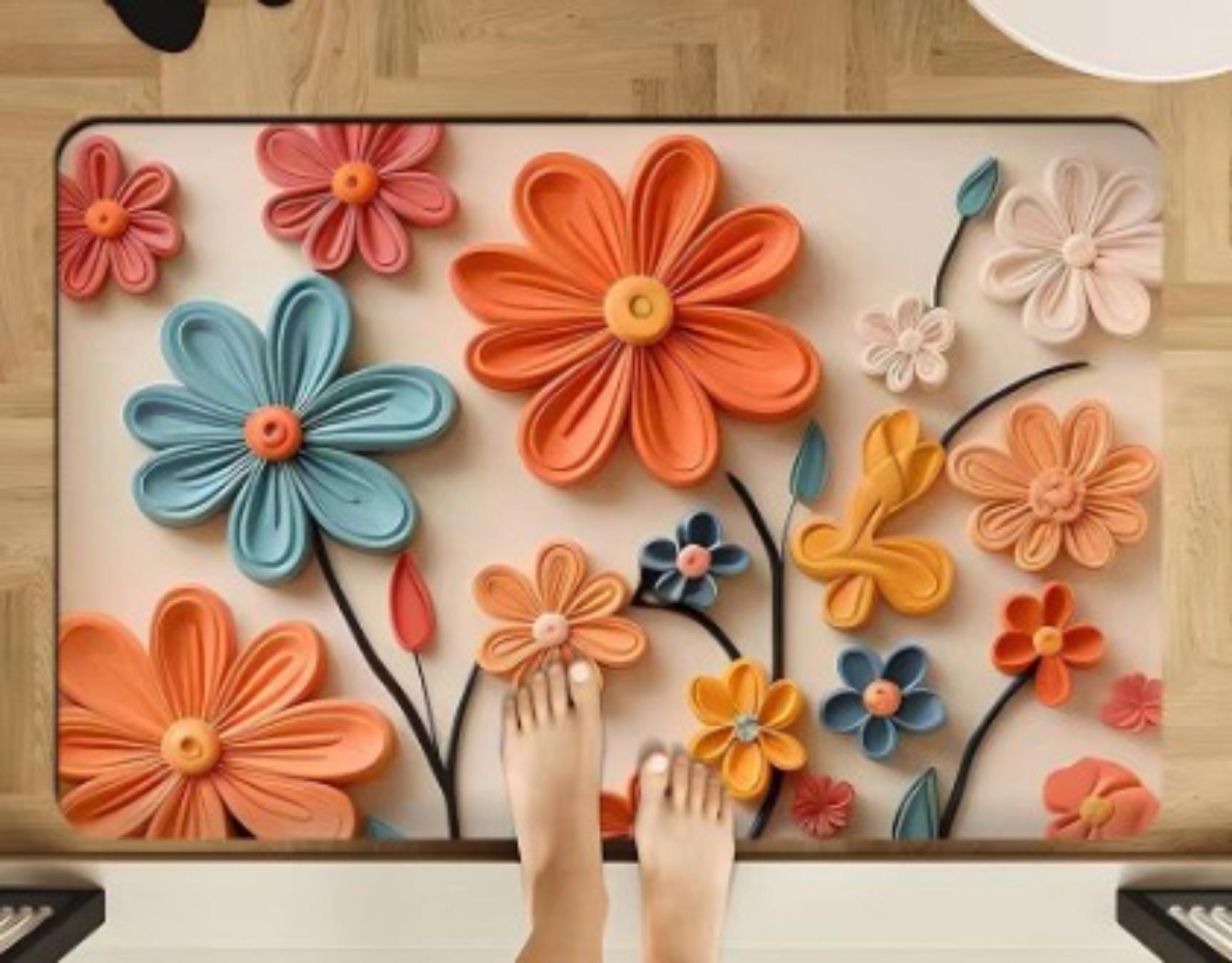 Badezimmer-Verdickungsmatte mit Kieselalgendruck, rutschfeste Badteppiche im Waschbecken, Badewannen-Seitenbodenteppich, Duschraum-Fußmatte, Memory Foam-3D-Pad 600mm*900mm von Joom DACH