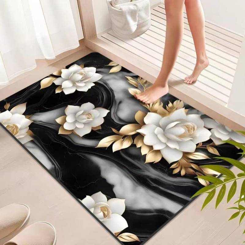 Badezimmer-Verdickungsmatte mit Kieselalgendruck, rutschfeste Badteppiche im Waschbecken, Badewannen-Seitenbodenteppich, Duschraum-Fußmatte, Memory Foam-3D-Pad 600mm*900mm von Joom DACH
