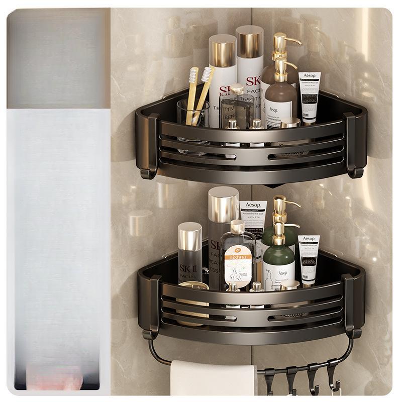 Badezimmerregale aus Aluminiumlegierung, stanzfrei, verdicktes Stativ, wandmontiertes Eckregal, Badezimmerzubehör, Dusch-Organizer von Joom DACH