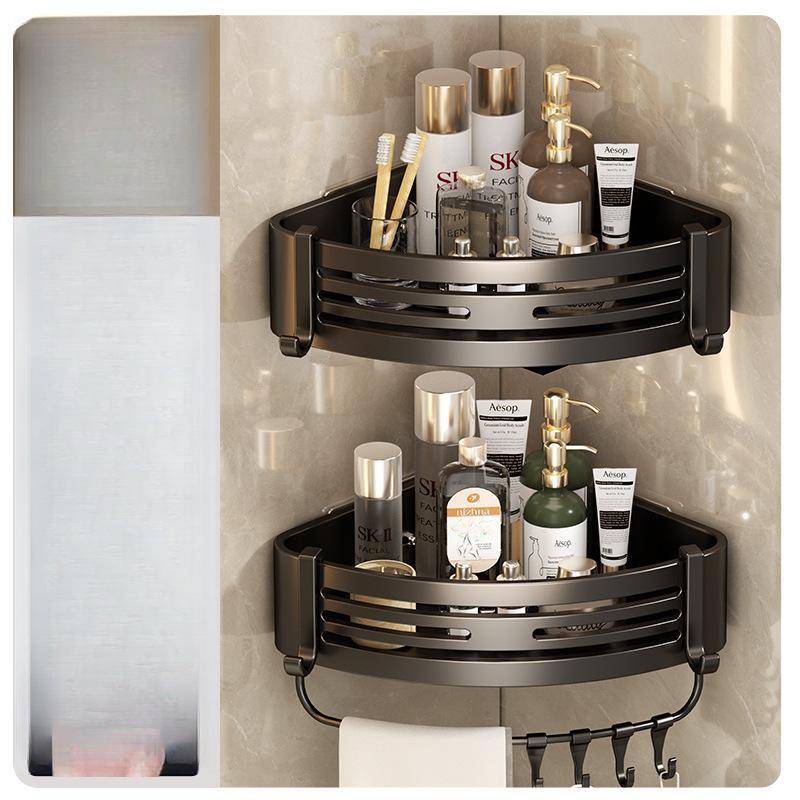 Badezimmerregale aus Aluminiumlegierung, stanzfrei, verdicktes Stativ, wandmontiertes Eckregal, Badezimmerzubehör, Dusch-Organizer von Joom DACH