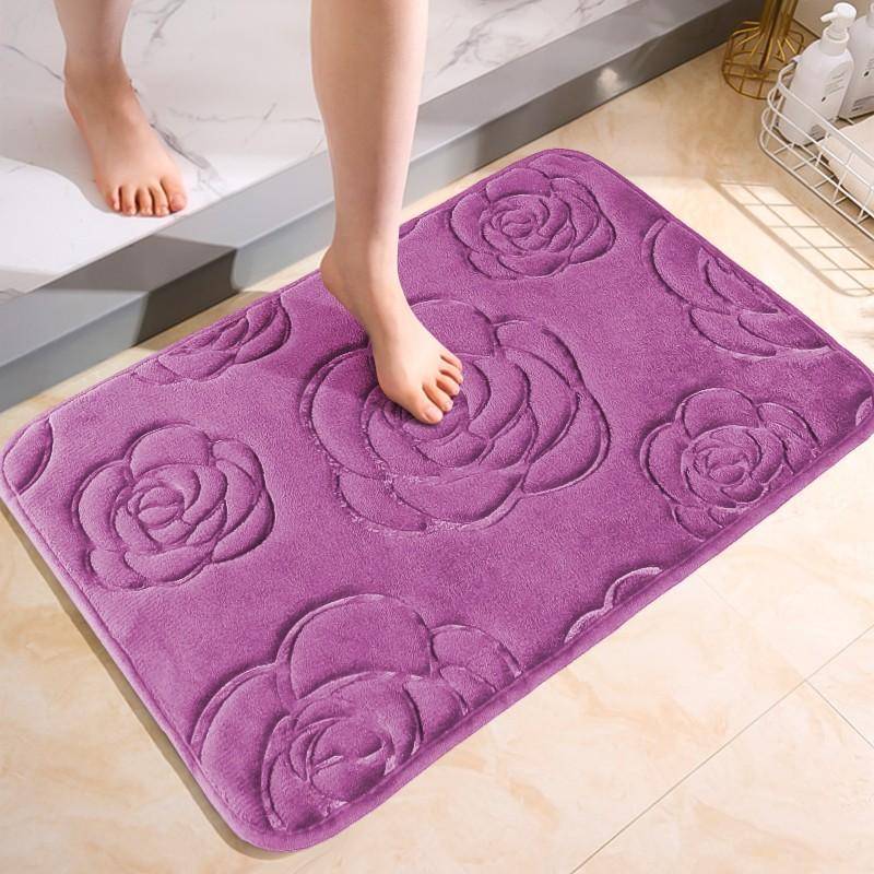 Badezimmerteppich, schnell trocknende Badematte, rutschfeste Flächenmatte, Badebodenmatte aus Korallenvlies, weicher, saugfähiger, waschbarer Teppich, Duschtürmatte 50cmx80cm violett von Joom DACH