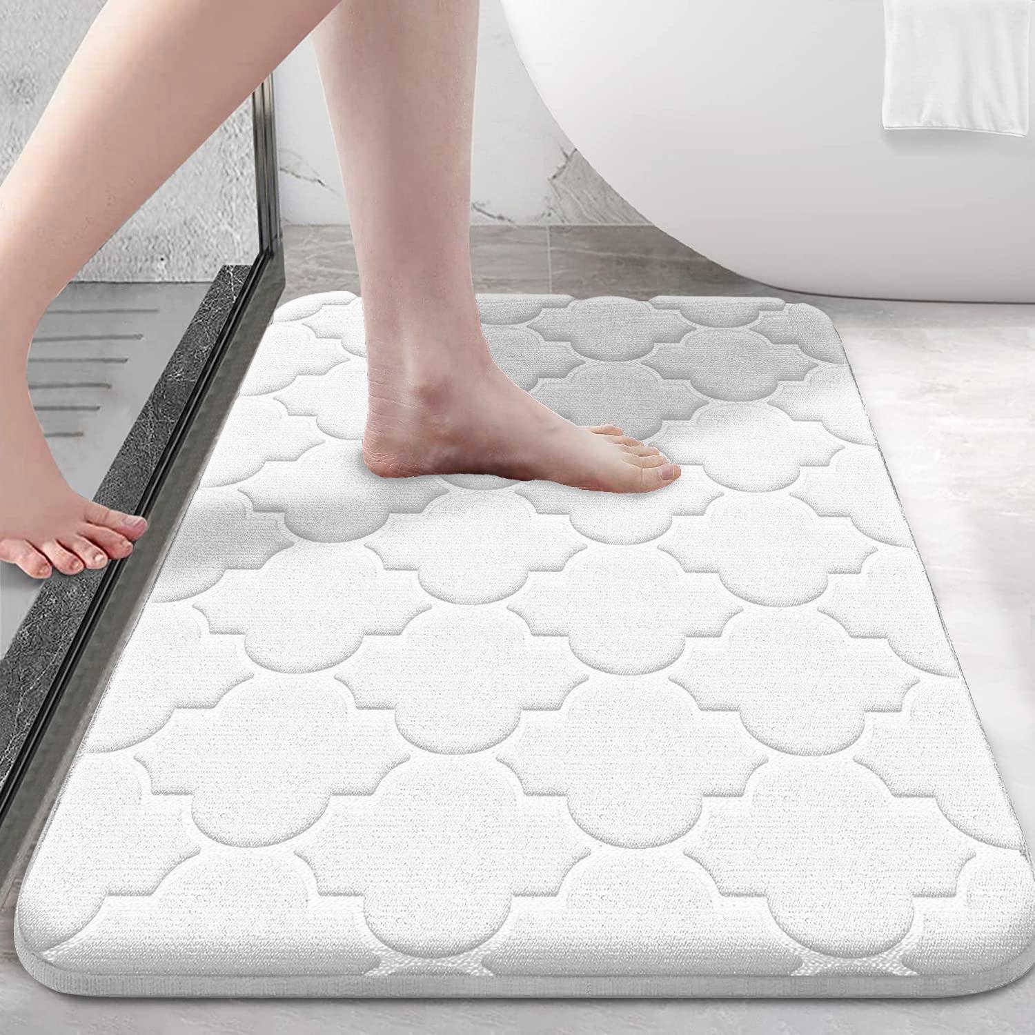 Badezimmerteppich aus Memory-Schaum, rutschfeste Badezimmermatte, ultraweiche Bodenmatte, rutschfest, wasserabsorbierend und maschinenwaschbar 40cm x 60cm weiß von Joom DACH
