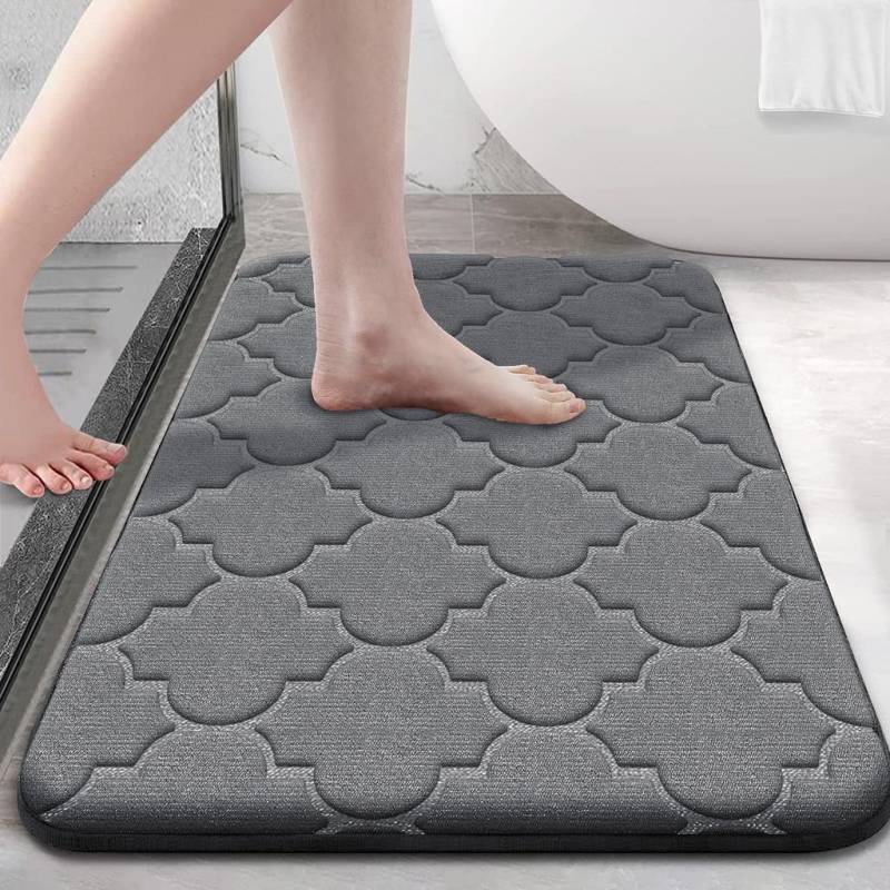 Badezimmerteppich aus Memory-Schaum, rutschfeste Badezimmermatte, ultraweiche Bodenmatte, rutschfest, wasserabsorbierend und maschinenwaschbar 50cm x 80cm dunkelgraue Badezimmerteppich aus Memory-Schaum, rutschfeste Badezimmermatte, ultraweiche Bodenmatte, rutschfest, wasserabsorbierend und maschinenwaschbar 50cm x 80cm dunkelgraue von Joom DACH