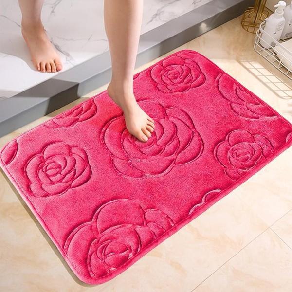 Badvorleger mit Rosenblüten-Prägung, Badezimmer-Badematte, Flanell, rutschfester Teppich in der Badewanne, Bodenteppich, Duschraum, Fußmatte, Memory-Schaum-Pad, waschbarer Teppich 40*60 von Joom DACH
