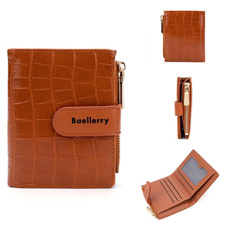 Baellerry Kurze Damen-Geldbörse, modische Schnallen-Geldbörse, Steinmuster, mehrere Kartenfächer, Kartenhalter, Geldbeutel, Geldbörse 11.5*9.5*3cm braun von Joom DACH