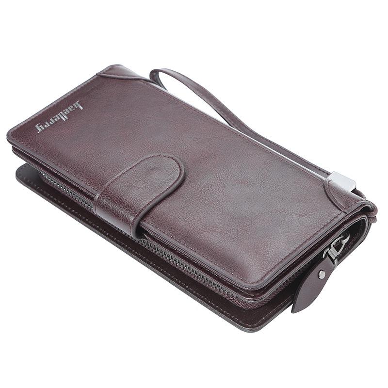 Baellerry Männer Mode Business Kunstleder Kartenhalter Geldbörsen Große Kapazität Reißverschluss Geldbörse 19.5cm*10cm*3cm kaffeebraun von Joom DACH