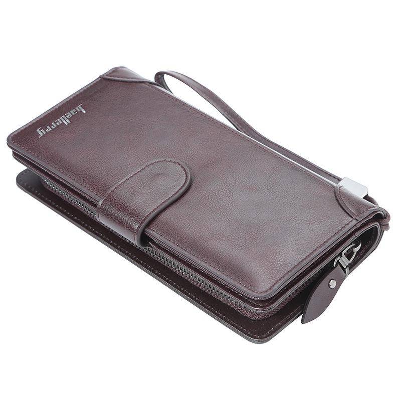 Baellerry Männer Mode Business Kunstleder Kartenhalter Geldbörsen Große Kapazität Reißverschluss Geldbörse 19.5cm*10cm*3cm kaffeebraun von Joom DACH