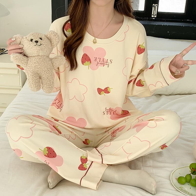 Bär Liebe Herz Damen Pyjama Set Niedlich Kawaii Nachtwäsche Lange Ärmel Lange Hosen Herbst Winter Pullover Pyjamas Damen Pijamas 2XL von Joom DACH