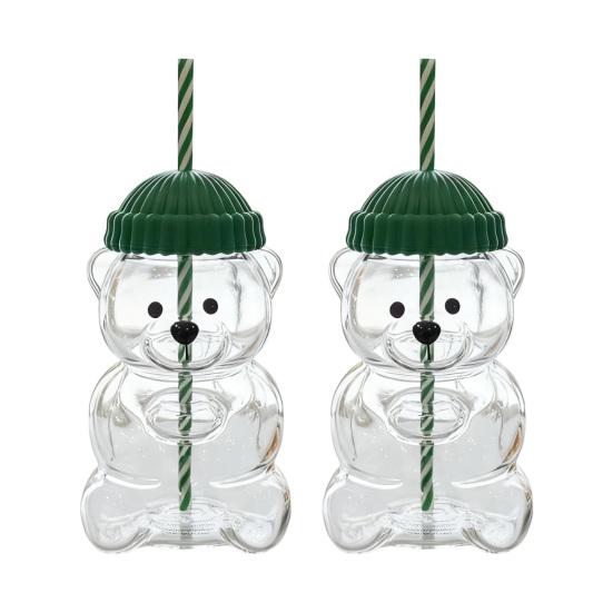 Bärenglas mit Strohhalm Thermobeständige Tasse für Kaffee Bier Cocktails Süßes Trinkglas für heiße & kalte Getränke 2pcs plastic grün von Joom DACH