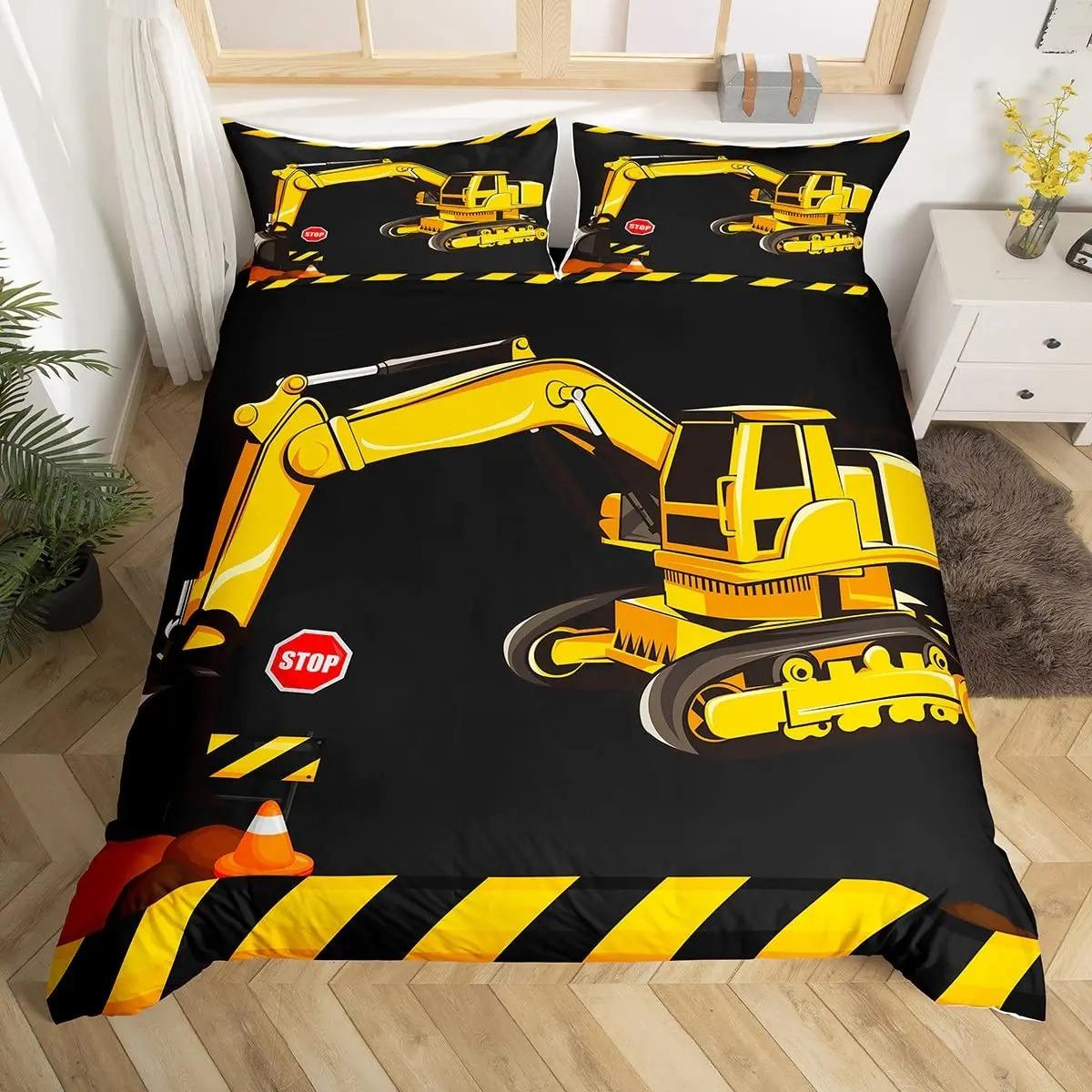 Bagger Königin Bettbezug Cartoon Baufahrzeug Bettwäsche-Set für Kinder Jungen Mädchen Traktor 2/3-teilig Polyester Bettdeckenbezug 70x133cm von Joom DACH