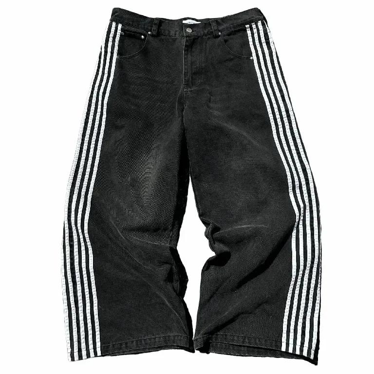 Baggy-Jeans Harajuku Goth Y2k Jeans für Männer Schwarz Gestreift Neue Hip Hop Bestickte Jeanshose mit weitem Bein High Street Streetwear M schwarz von Joom DACH