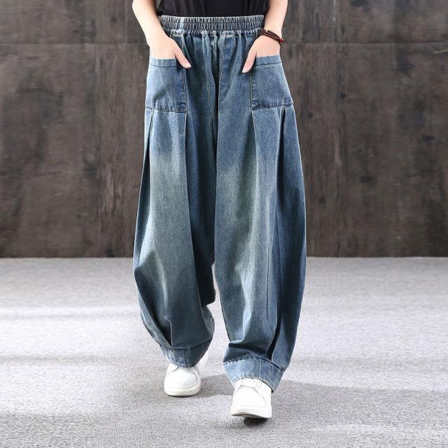 Baggy Oversize Jeans Frauen Denim Casual Kreuz Hosen Weibliche Vintage Harem Hosen Hosen Pumphose 2021 Mom Breite Bein Jeans L blau von Joom DACH