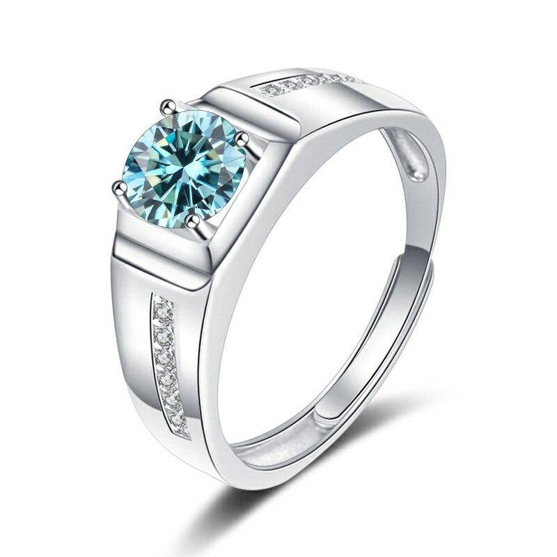 Bague Ringen 18K Weißgold Farbe Runde 1,0 CT Moissanit Ringe Für Männer Hochzeit Zeremonie Ring Dazzling Männlich Zubehör schmuck Resizable blau von Joom DACH