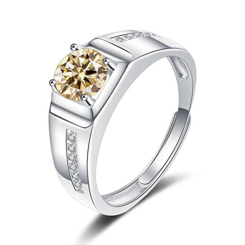 Bague Ringen 18K Weißgold Farbe Runde 1,0 CT Moissanit Ringe Für Männer Hochzeit Zeremonie Ring Dazzling Männlich Zubehör schmuck Resizable gelb von Joom DACH