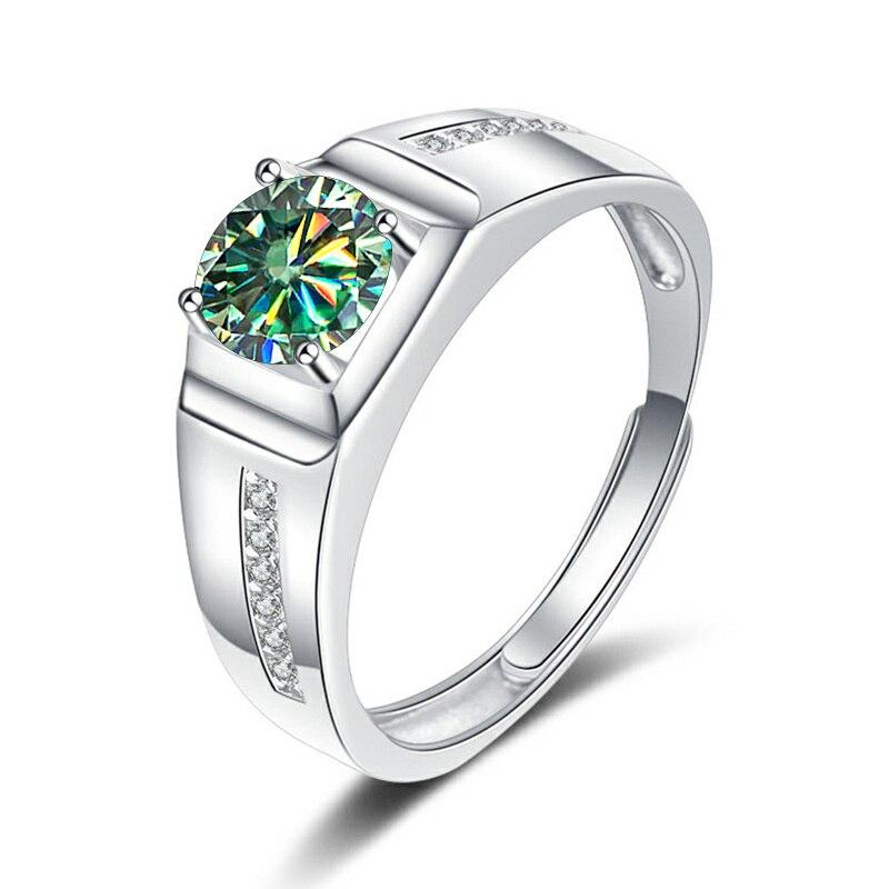 Bague Ringen 18K Weißgold Farbe Runde 1,0 CT Moissanit Ringe Für Männer Hochzeit Zeremonie Ring Dazzling Männlich Zubehör schmuck Resizable grün/blau von Joom DACH