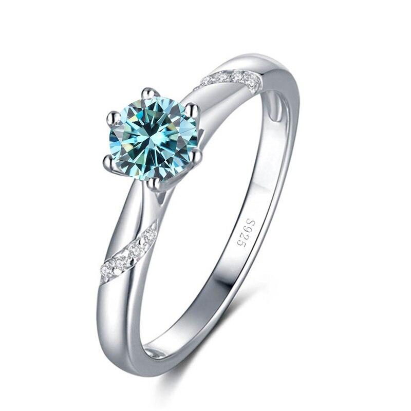 Bague Ringen Echt 1,0 Karat Moissanit Diamant Ringe Für Frauen Edlen Schmuck 925 Sterling Silber, Verlobung, Hochzeit Dame Anillo 8 blau von Joom DACH