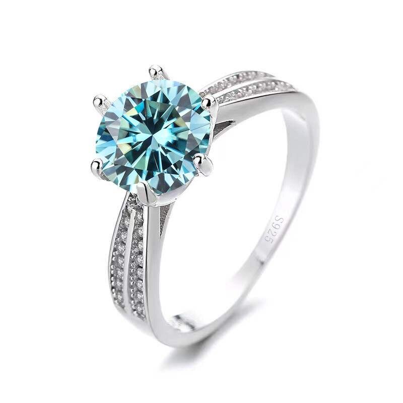 BagueRingen 1,0 ct rund 18 K Weißgold vergoldet 100 % 925 Silber Moissanit Ring Diamant Test bestanden Schmuck Frau Mädchen Geschenk 6 blau von Joom DACH