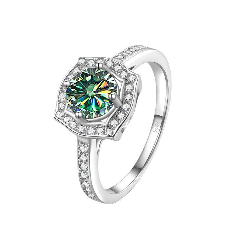 BagueRingen Trendy Sterling Silber S925 Ehering 2ct D-COLOR Moissanit Schmuck Für Frauen GRA Zertifikat 7.5 grün/blau von Joom DACH