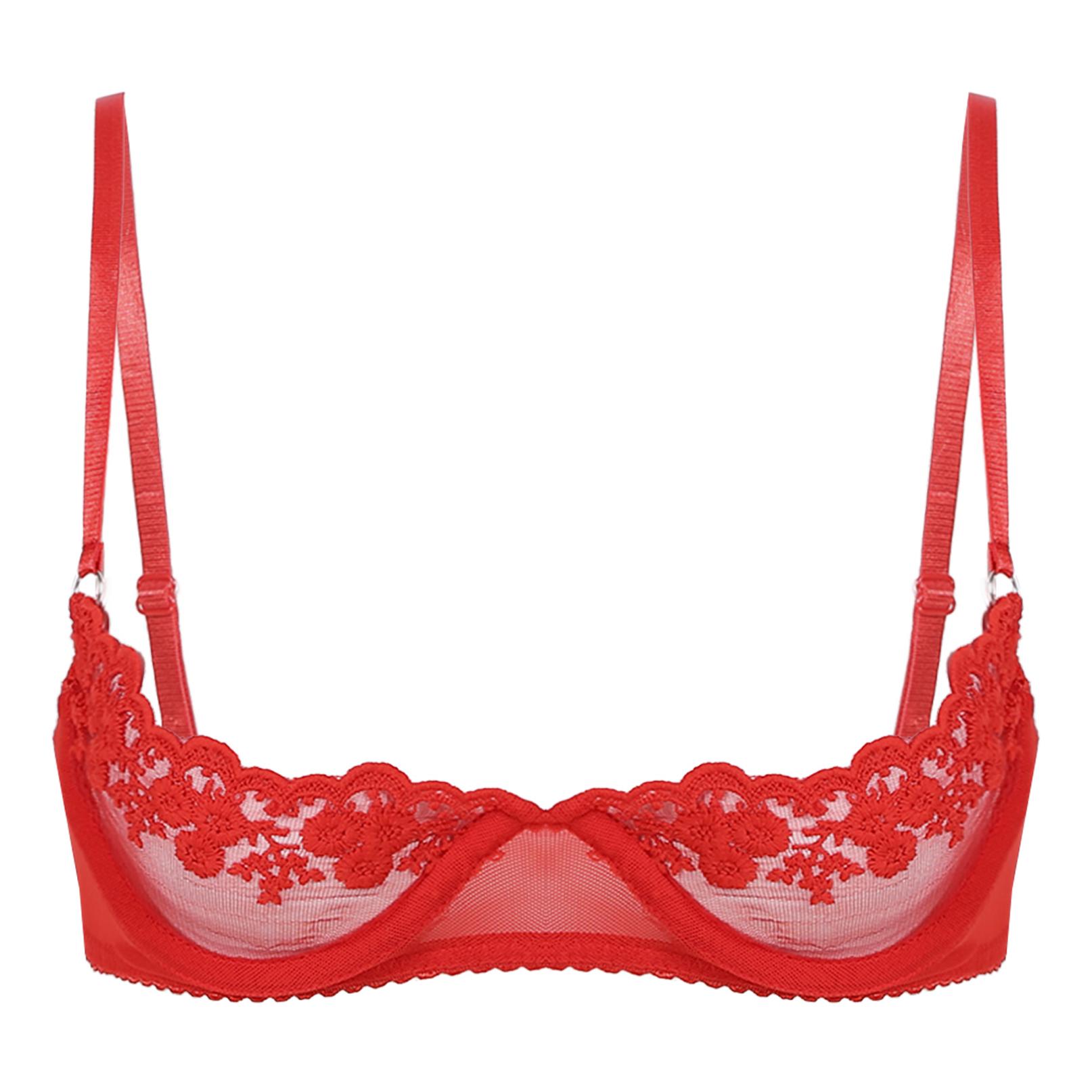 Balconette-Push-Up-BH für Damen, Spitze, Übergröße, durchsichtiger Bügel 5XL rot von Joom DACH