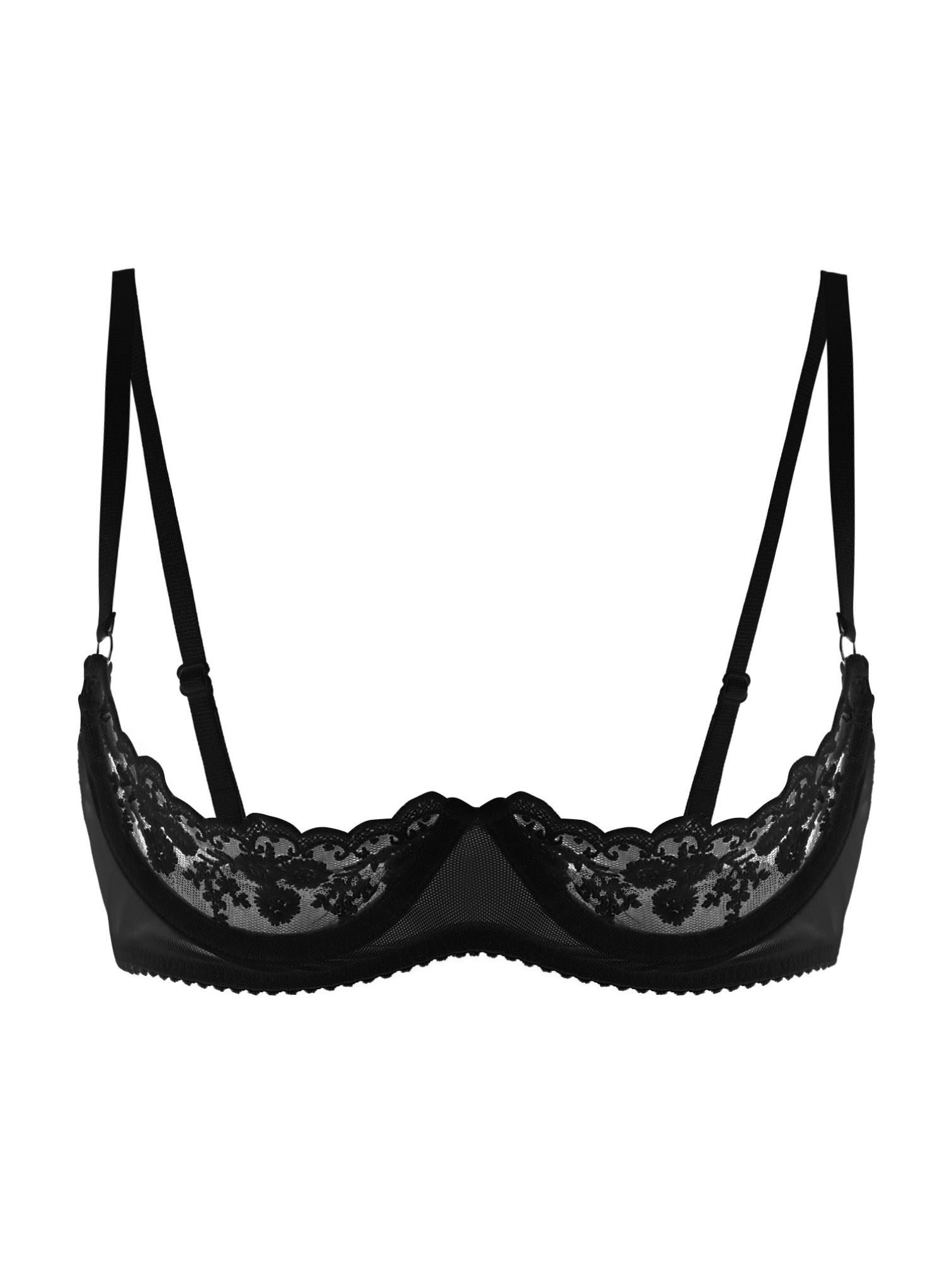 Balconette-Push-Up-BH für Damen, Spitze, Übergröße, durchsichtiger Bügel 5XL schwarz von Joom DACH