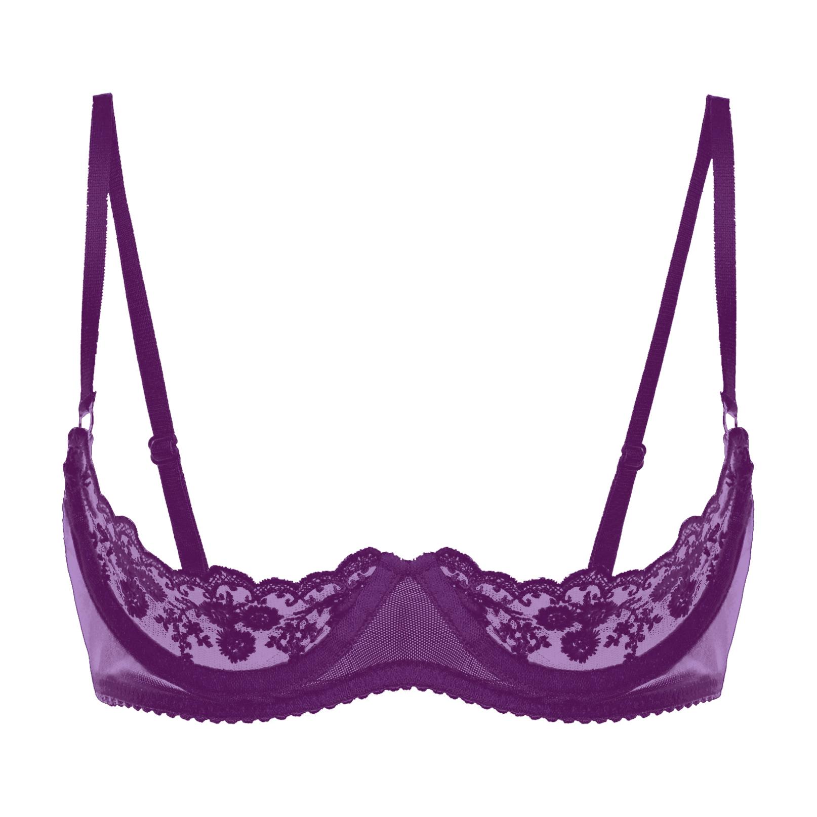 Balconette-Push-Up-BH für Damen, Spitze, Übergröße, durchsichtiger Bügel M violett Balconette-Push-Up-BH für Damen, Spitze, Übergröße, durchsichtiger Bügel M violett von Joom DACH