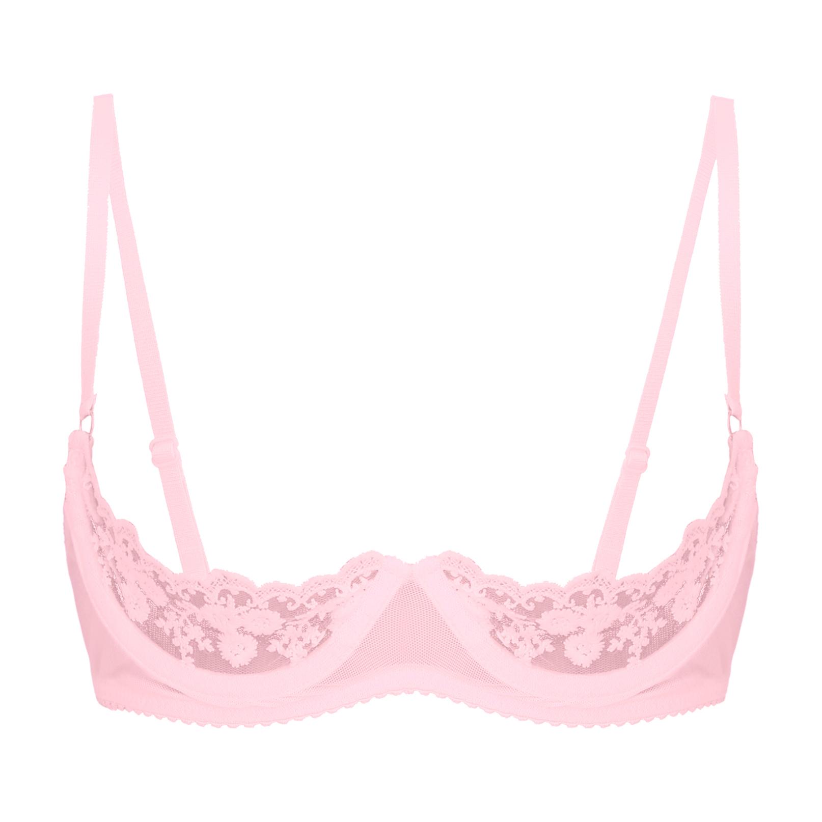 Balconette-Push-Up-BH für Damen, Spitze, Übergröße, durchsichtiger Bügel XL rosa von Joom DACH