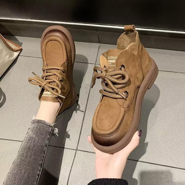 Ballerinas Damen Rund Zehenbereich Genäht Schnürung Dicke Sohle Damen Schuhe mit niedrigem Absatz Handgefertigt Große Größe 42 khaki von Joom DACH