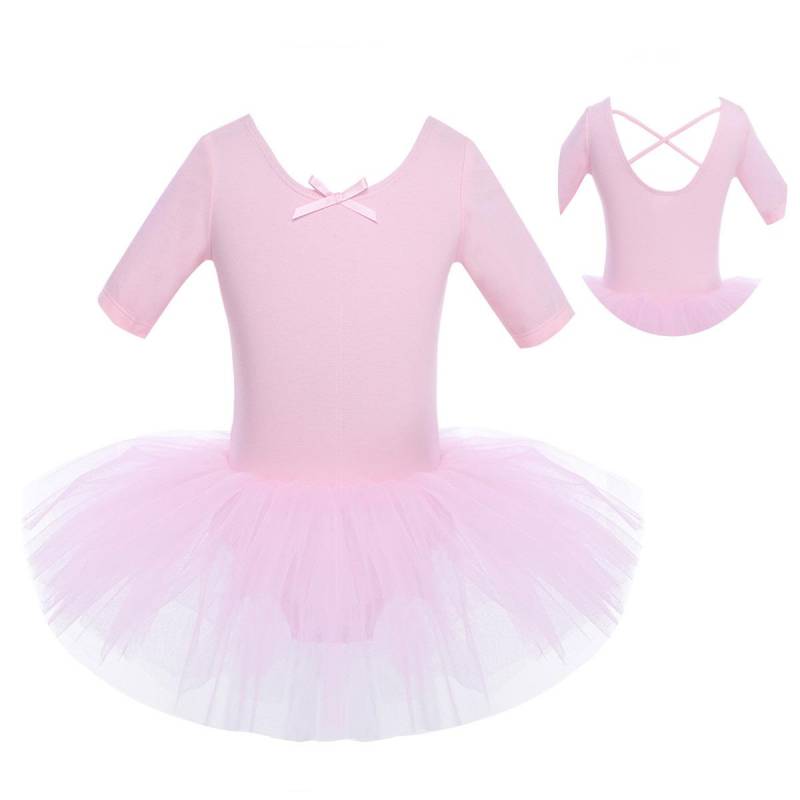 Ballett Kleid Kinder Halbarm Baumwolle Tanz Ballett Tutu Kleid Trikot Mädchen Gymnastik Dancewear Ballerina Party Kostüme 4-5 Years rosa von Joom DACH