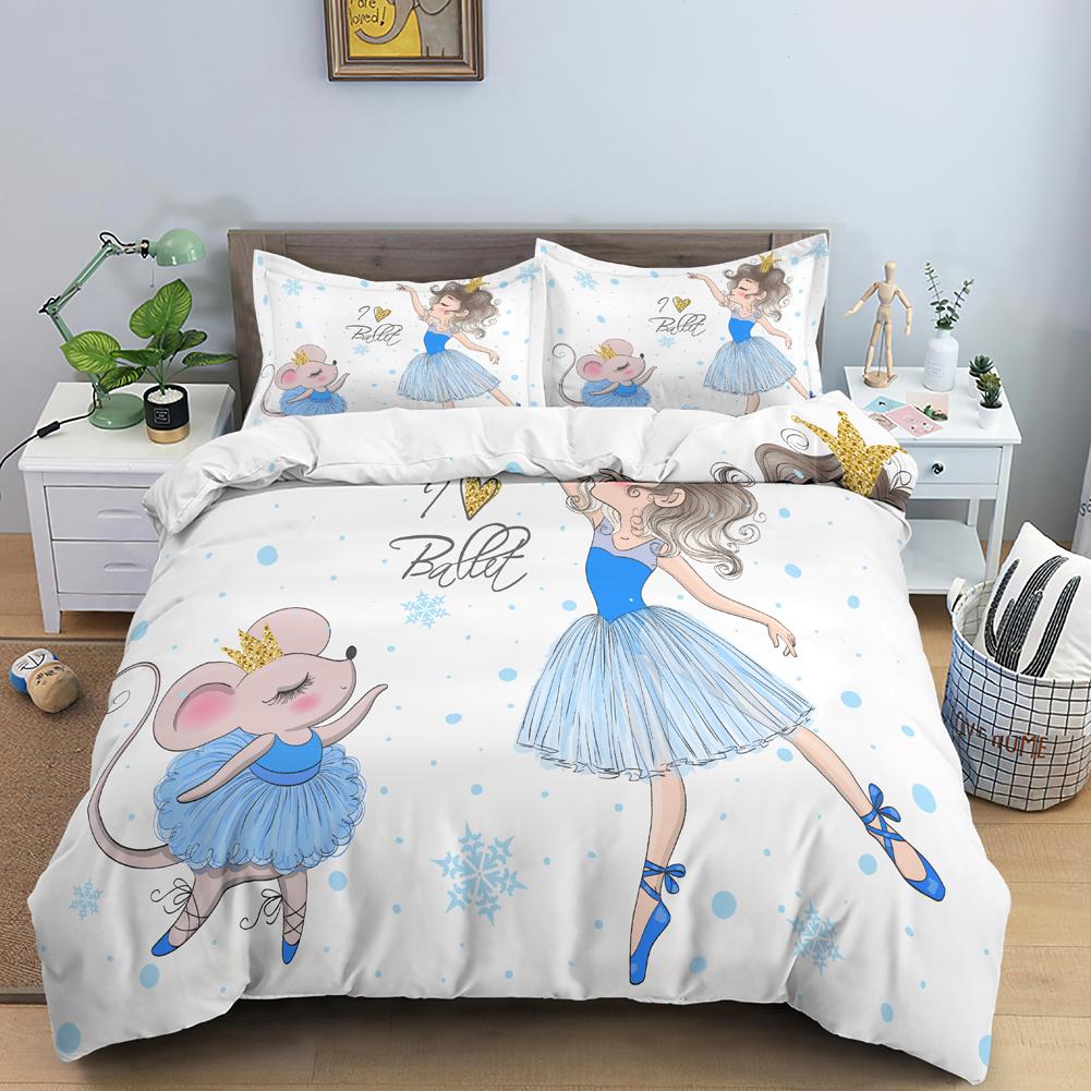 Ballett Tänzerin Mädchen Bettbezug Set Weiß Prinzessin Bettwäsche Set Niedliche Cartoon Bettwäsche Queen King Size Polyester Bettdeckenbezug EU single(135x200cm) von Joom DACH