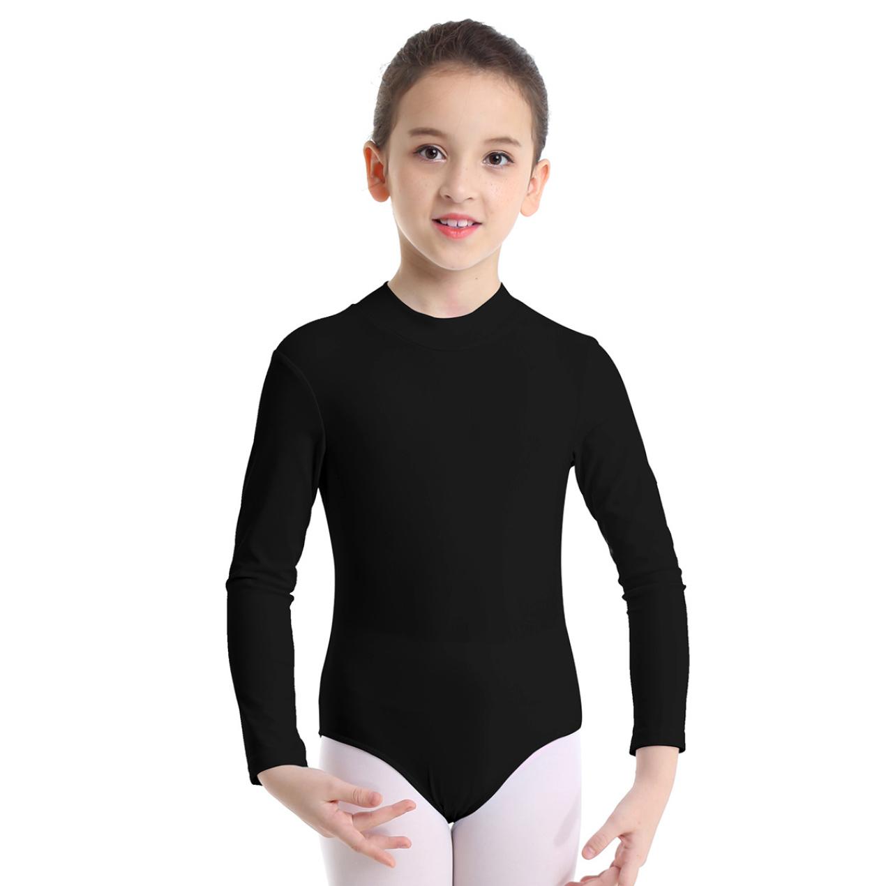 Ballett-Tanzkleidung für Mädchen mit langen Ärmeln, Stehkragen, Gymnastikanzug, Overall, Ganzanzug, Ballerina, Tanzkleidung 3-4 Years schwarz von Joom DACH