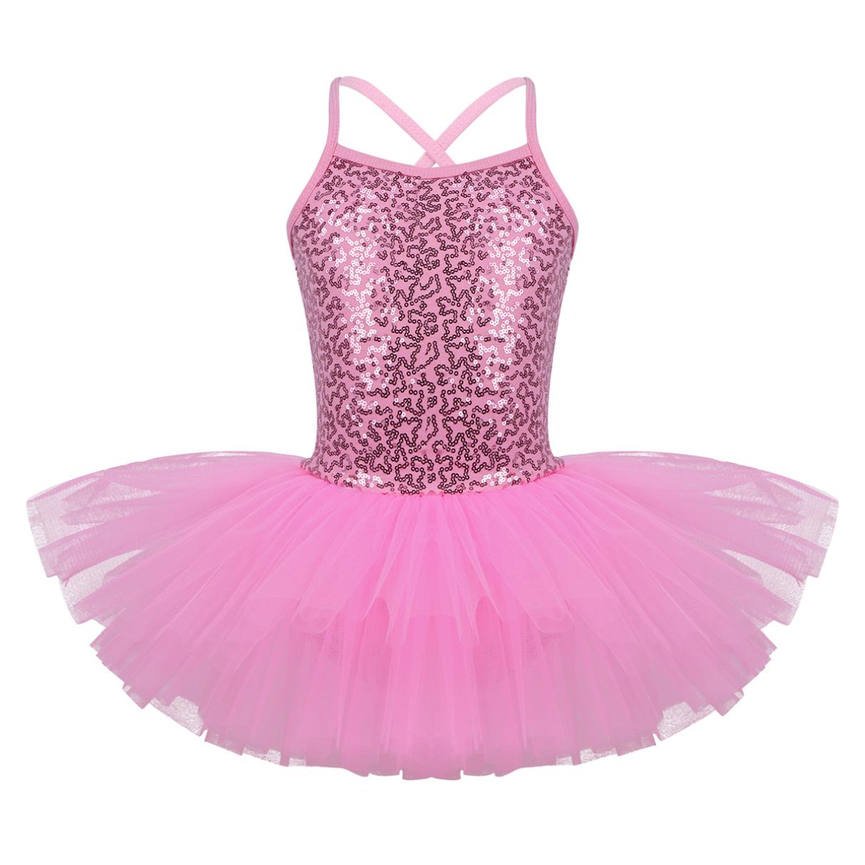 Ballett-Tutu-Kleid mit Pailletten für Mädchen, Trikot mit Rock, Ballerina, glitzernde Tanzkleidung, Kostüme 3-4 Years rosa von Joom DACH