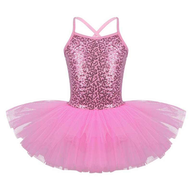 Ballett-Tutu-Kleid mit Pailletten für Mädchen, Trikot mit Rock, Ballerina, glitzernde Tanzkleidung, Kostüme 3-4 Years rosa von Joom DACH