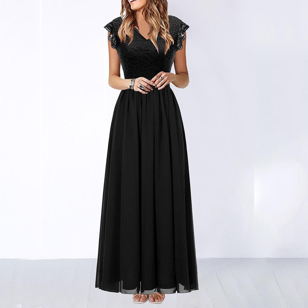 Ballkleid-Party-Maxikleid aus Spitzen-Chiffon für Damen XL schwarz von Joom DACH